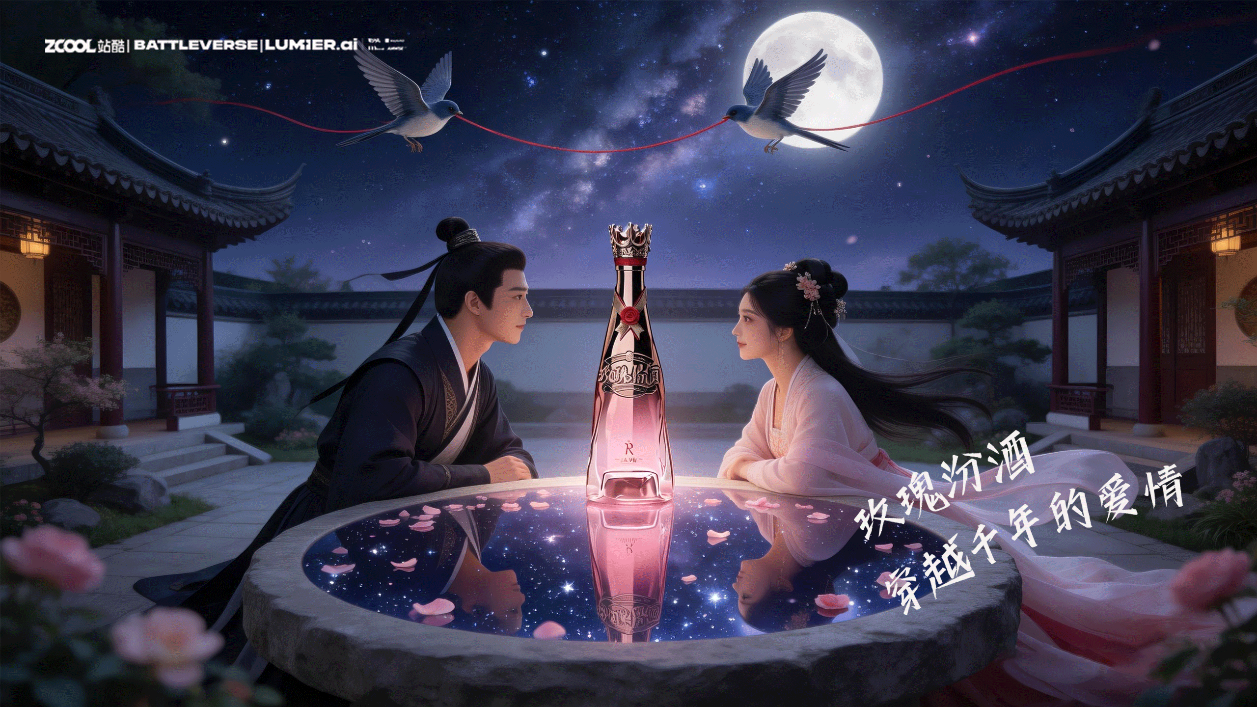 玫瑰汾酒-穿越千年的爱情（图ZNDAyODA2MDY0） - AI作品 - 站酷设计师小猪品牌设计原创素材 - 站酷ZCOOL