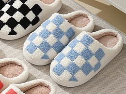 美国站亚马逊棋盘格/双杠摇粒绒棉拖