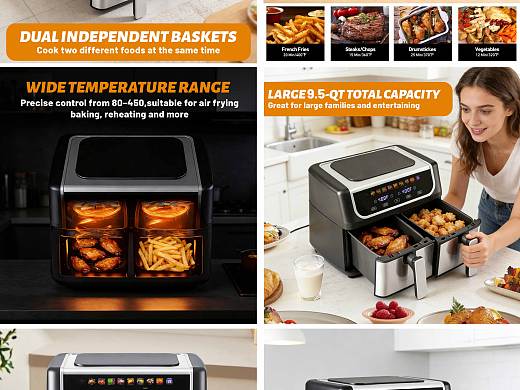 亚马逊双区空气炸锅图片设计