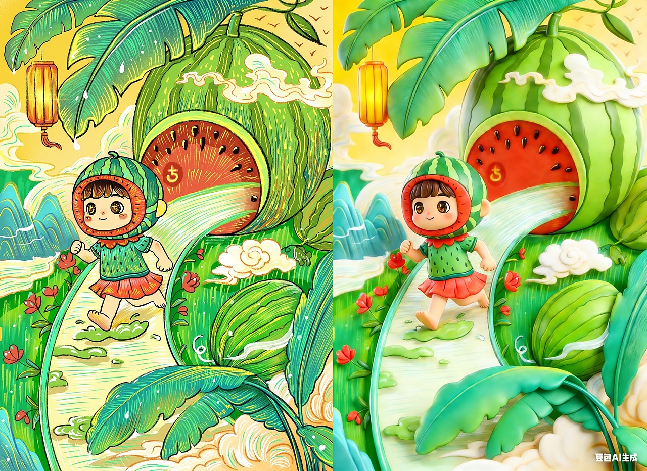 国风IP：我是夏季里耀眼的“快乐西呱呱”🍉（图ZNDAyODQxMDA0） - 艺术插画 - 站酷设计师画画十口原创素材 - 站酷ZCOOL
