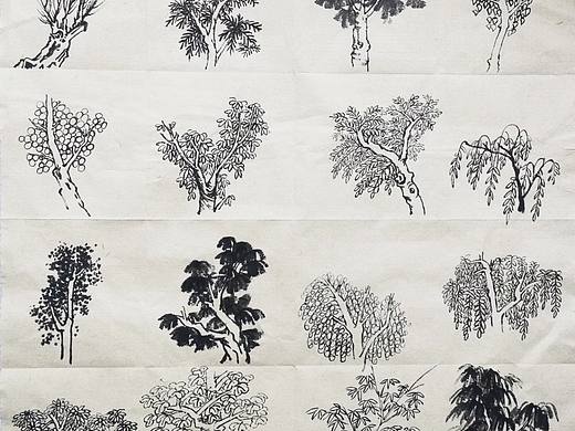 国风手绘各种树