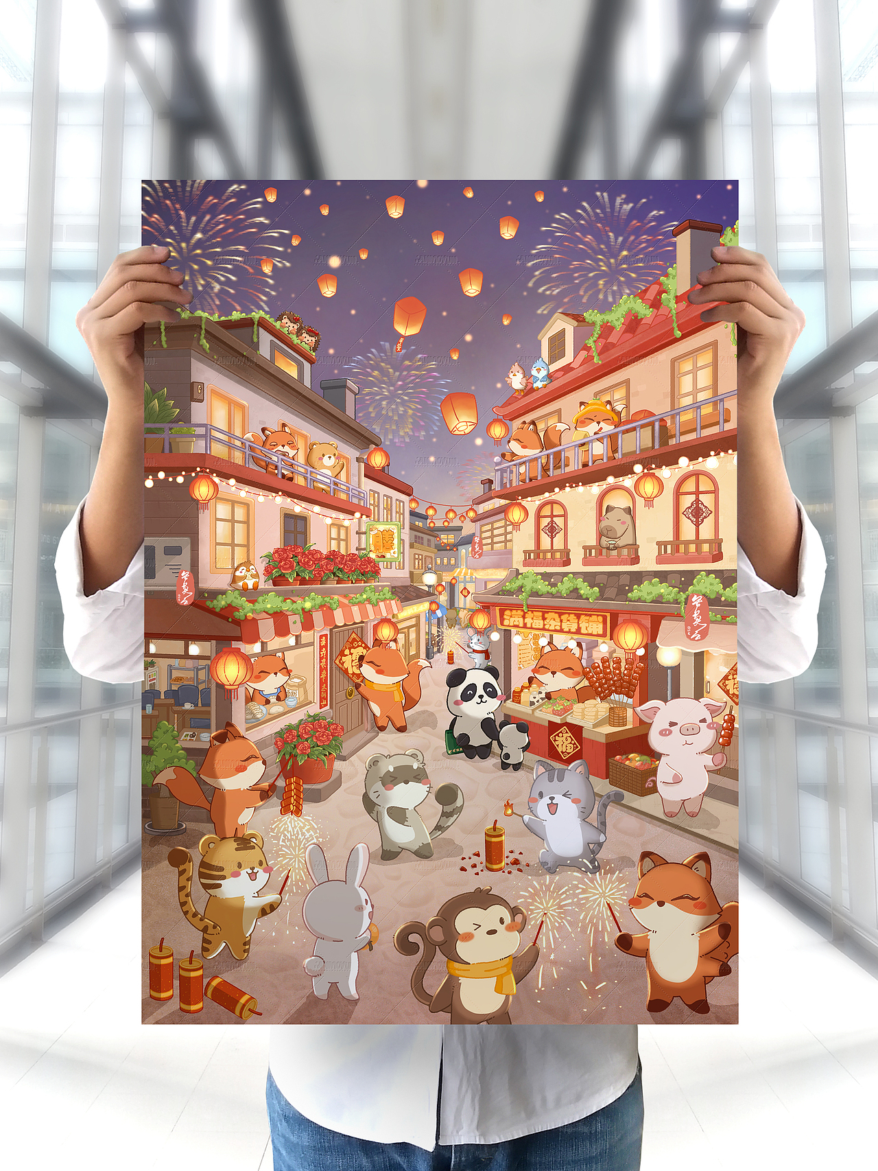童話新年 福狐鄉(xiāng)系列新年賀圖 | 節(jié)日場景插畫（圖ZNDAyODUxNDEy） - 商業(yè)插畫 - 站酷設計師安莫云原創(chuàng)素材 - 站酷ZCOOL