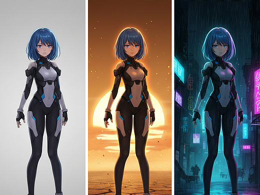 WebUI Forge:立绘总是“贴图感”？平涂角色秒融赛博夜景