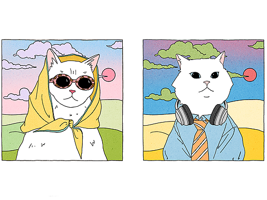 复古扁平风格猫咪插画