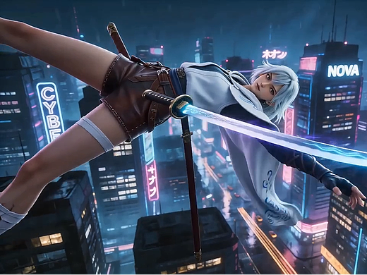 AI赛博仙侠传-修仙者在都市高楼之间的战斗