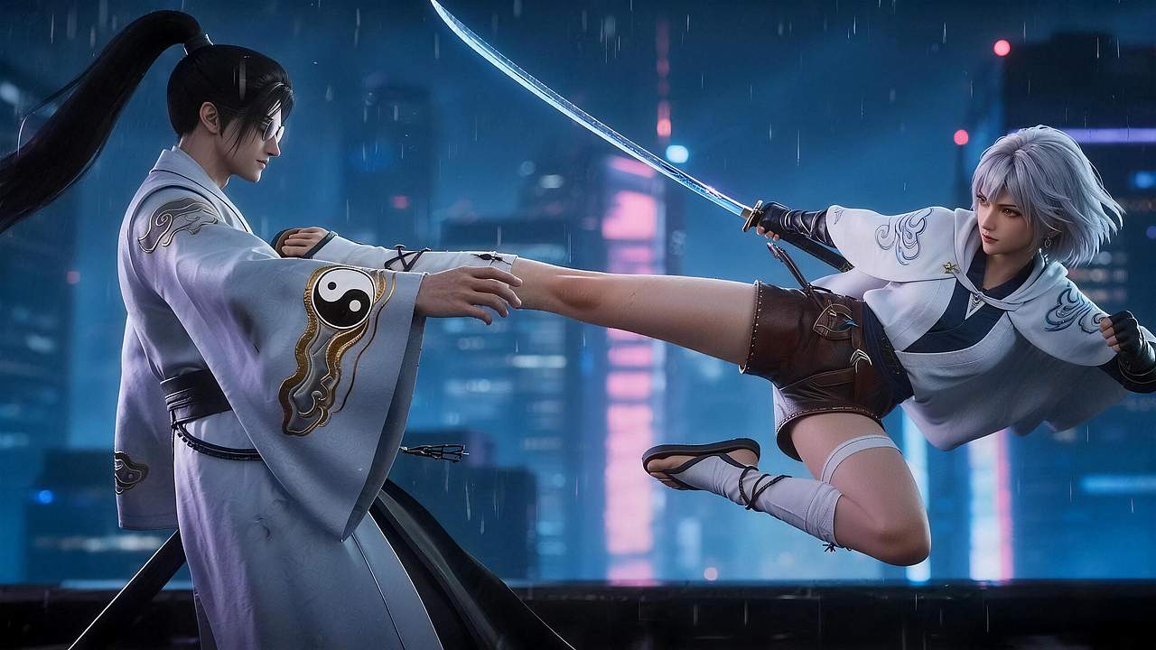 AI赛博仙侠传-修仙者在都市高楼之间的战斗（图ZNDAyOTA1MTc2） - AI作品 - 站酷设计师周博炜原创素材 - 站酷ZCOOL