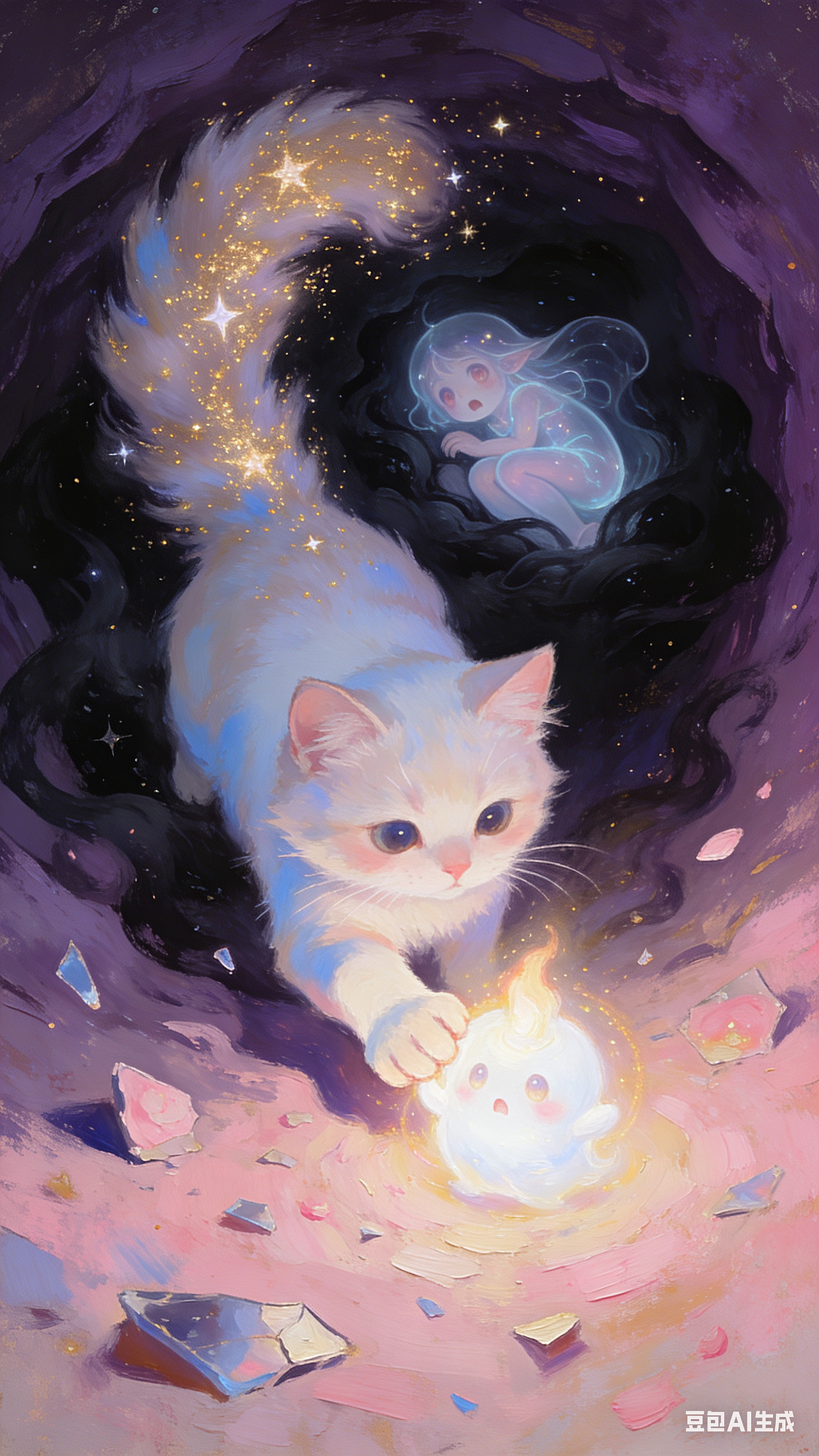 星落童话镇·甜梦小猫：星眠织梦（图ZNDAyOTI3MDY4） - AI作品 - 站酷设计师数字艺术家袁诗淯原创素材 - 站酷ZCOOL