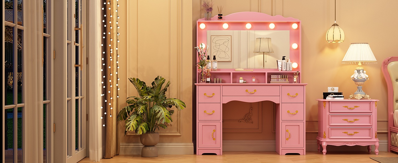 粉色梳妆台建模渲染-电商-亚马逊主图A+/淘宝详情页（图ZNDAyOTgwOTAw） - 产品 - 站酷设计师创酷视觉设计原创素材 - 站酷ZCOOL