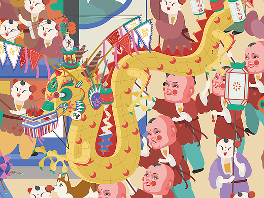 元宵節(jié)鬧龍燈（個人主頁-ZNzMxOTcwODg=） - 藝術插畫 - 站酷設計師張Frith原創(chuàng)素材 - 站酷ZCOOL