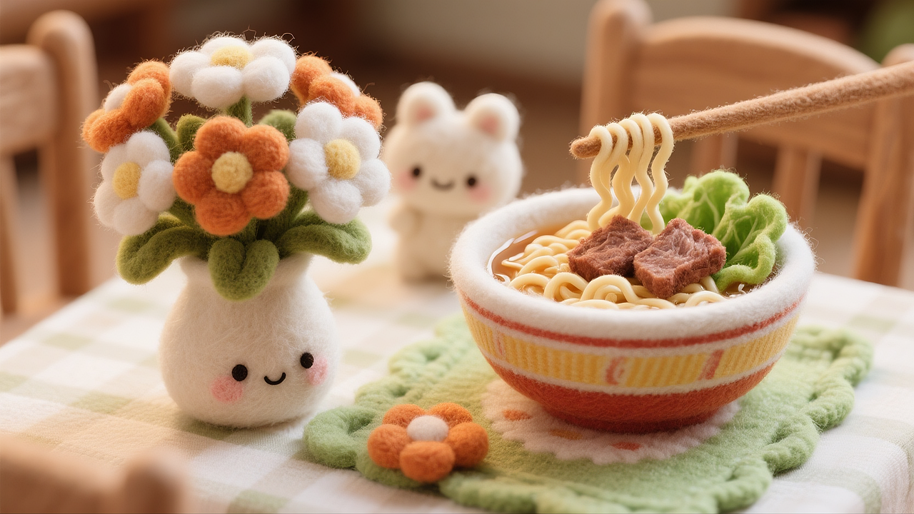 羊毛毡微缩世界动画ASMR🍜｜模拟真实触感（图ZNDAzMDExODM2） - AI作品 - 站酷设计师一只袜耶原创素材 - 站酷ZCOOL