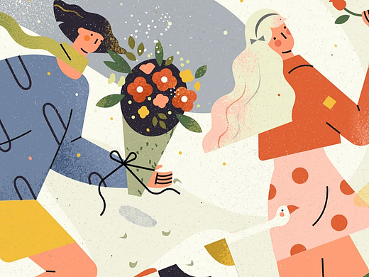 小园素扁平插画作品：花漾趣玩