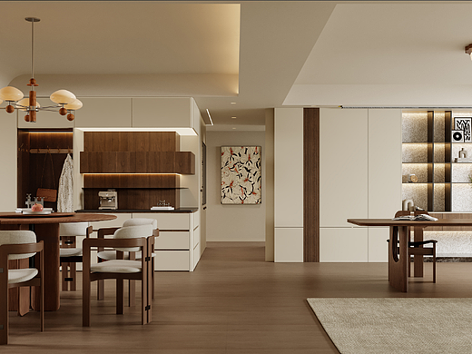 复古现代法式客餐厅卧室效果图表现