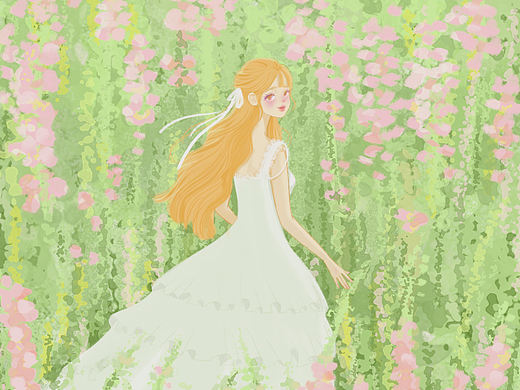 原创插画｜风轻轻吹，你慢慢走。