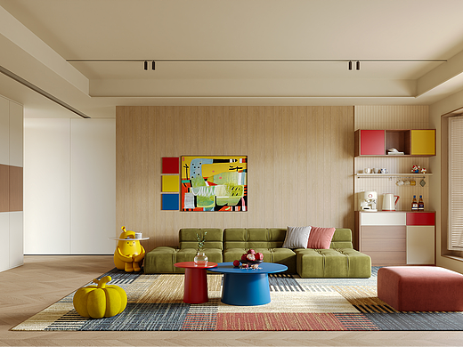 现代多巴胺风格客餐厅效果图表现