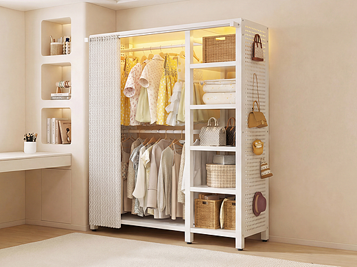 建模渲染 钢制洞洞板衣架柜 