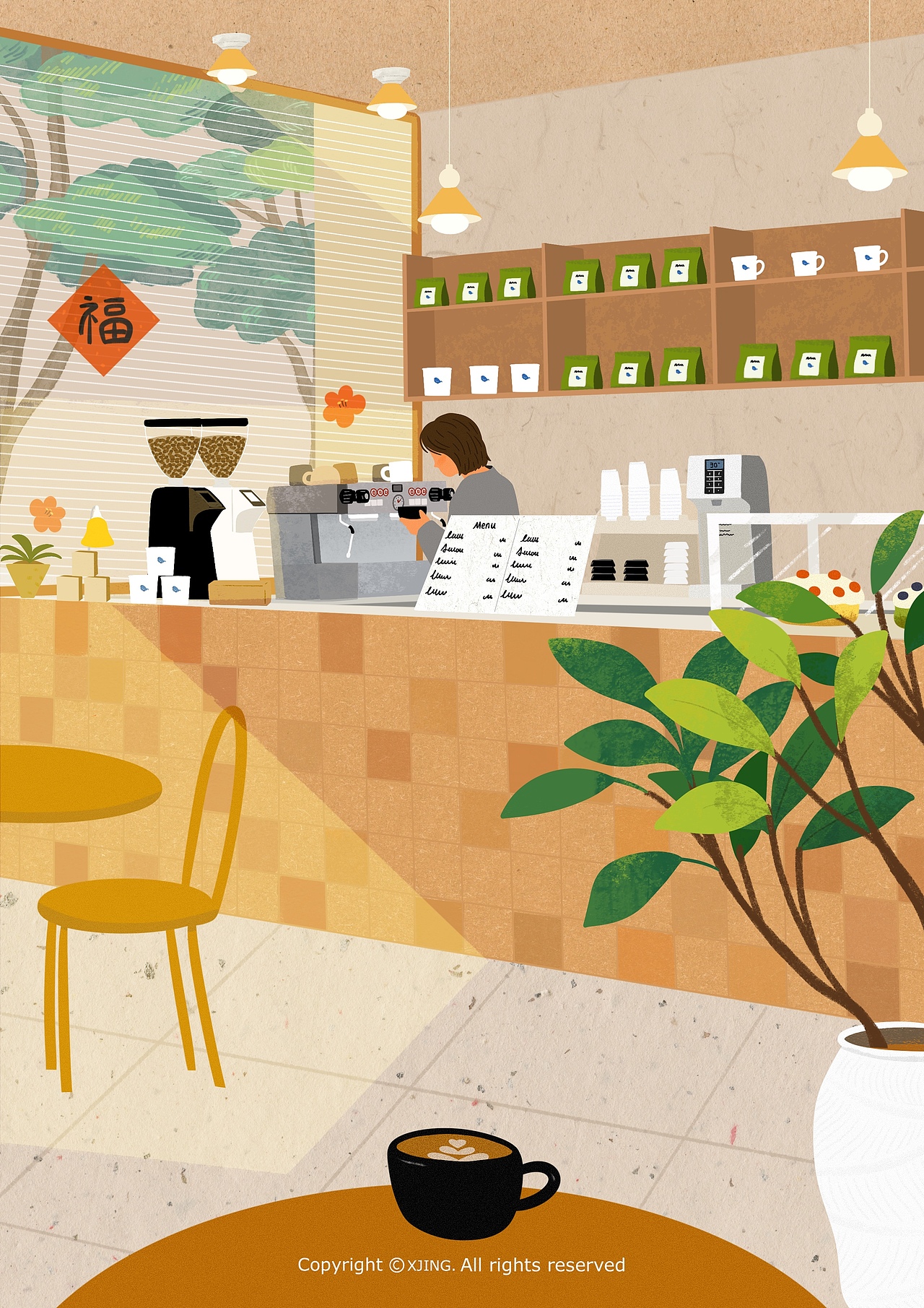 午后 咖啡馆（图ZNDAzMTg2MTUy） - 商业插画 - 站酷设计师XJing_原创素材 - 站酷ZCOOL