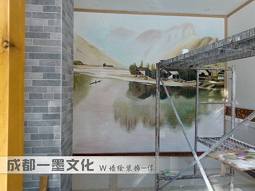 国画山水 墙绘国画 中式墙绘 四川墙绘 成都墙绘