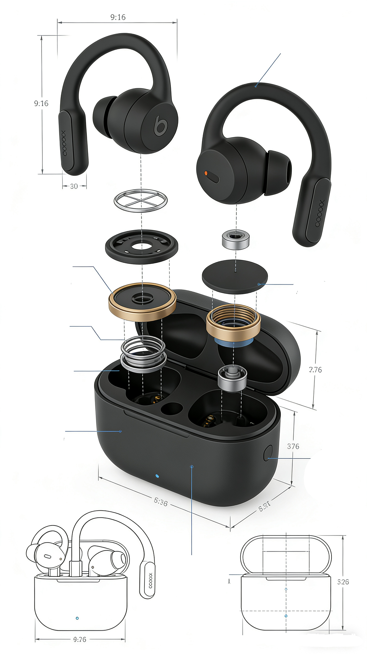 Beats运动款TWS耳机结构全案设计（图ZNDAzMjA4MDI4） - 电子产品 - 站酷设计师Z320888087原创素材 - 站酷ZCOOL