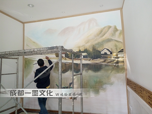 成都墙绘 中式墙绘 墙绘国画 国画山水 山水画墙绘