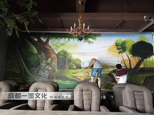 风景壁画 风景墙绘  写实3d画 成都墙绘