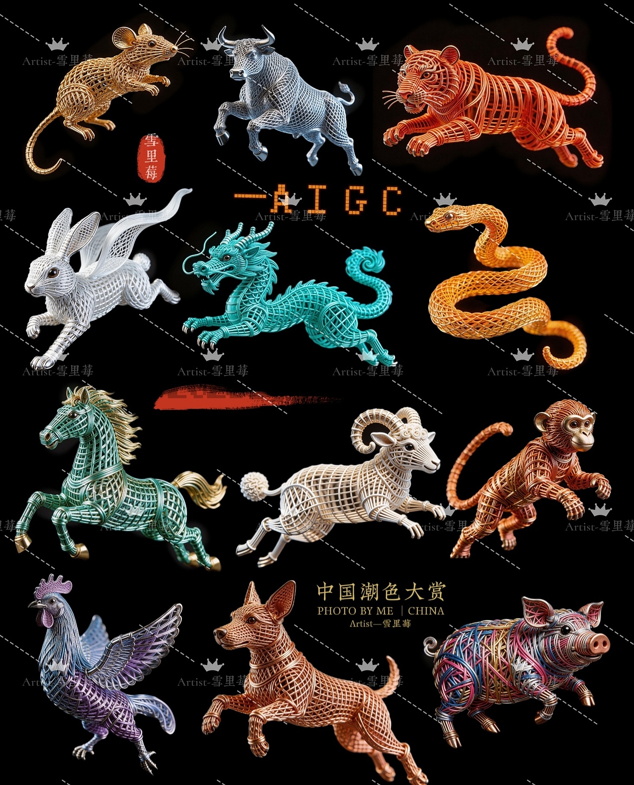 非遗铜丝/铝编：十二生肖与花神系列—2026作品集（图ZNDAzMjIxMzEy） - AI作品 - 站酷设计师雪里莓工作室原创素材 - 站酷ZCOOL