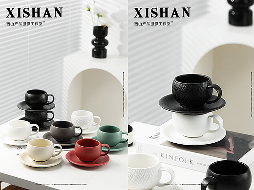 陶瓷拉花咖啡杯丨居家风陶瓷杯图片拍摄