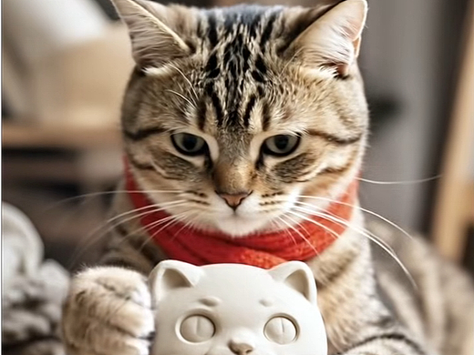 用AI制作的我家猫在做雕塑，雕了一个自己~