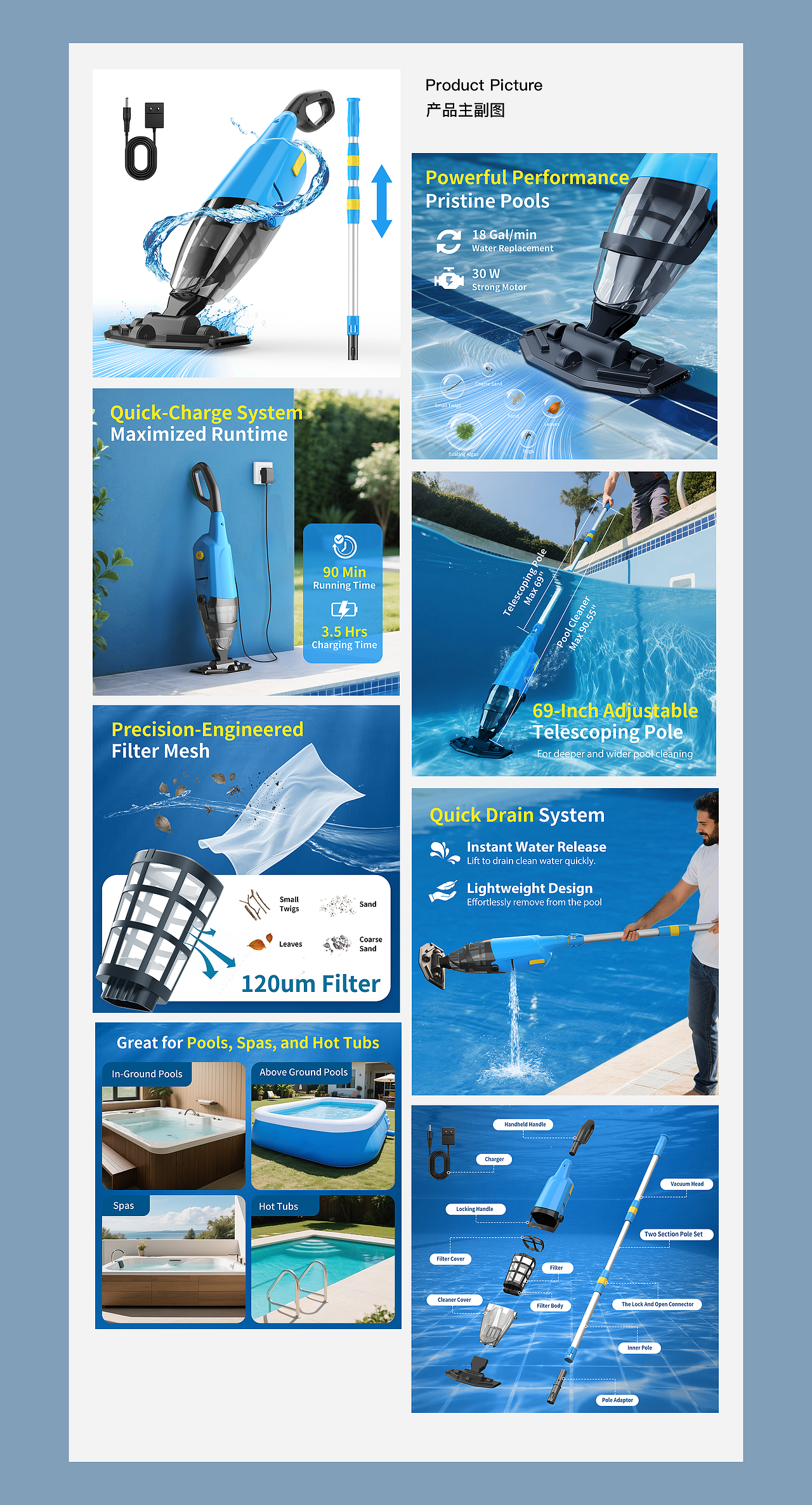Mutaomay 泳池吸尘器 亚马逊Listing设计（图ZNDAzMjg3MjQ4） - 电商 - 站酷设计师EdgarLii原创素材 - 站酷ZCOOL