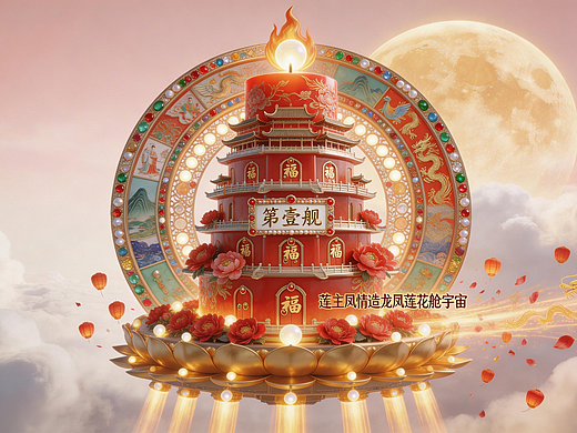 龙凤莲花舱宇宙国风科幻星舰喜烛第壹舰系列