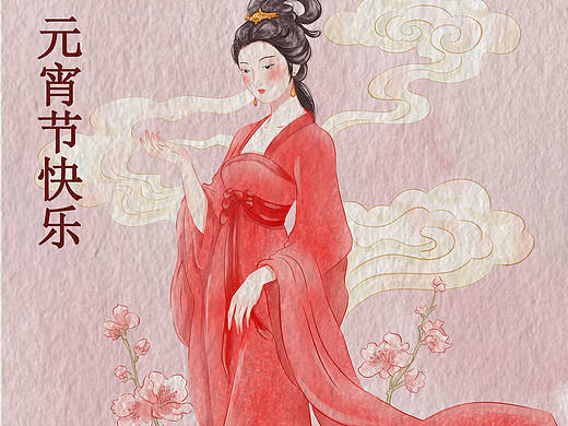 古风美女插画共贺元宵节女神节