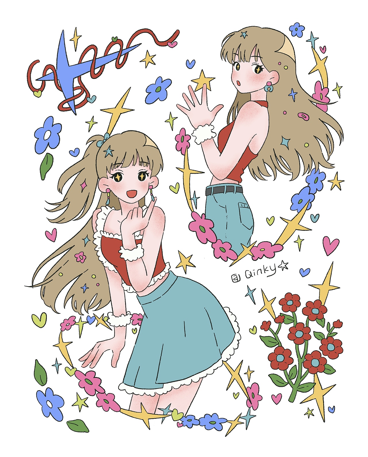 古早姐妹（图ZNDAzMzk3MDky） - 艺术插画 - 站酷设计师Qinkywoo原创素材 - 站酷ZCOOL