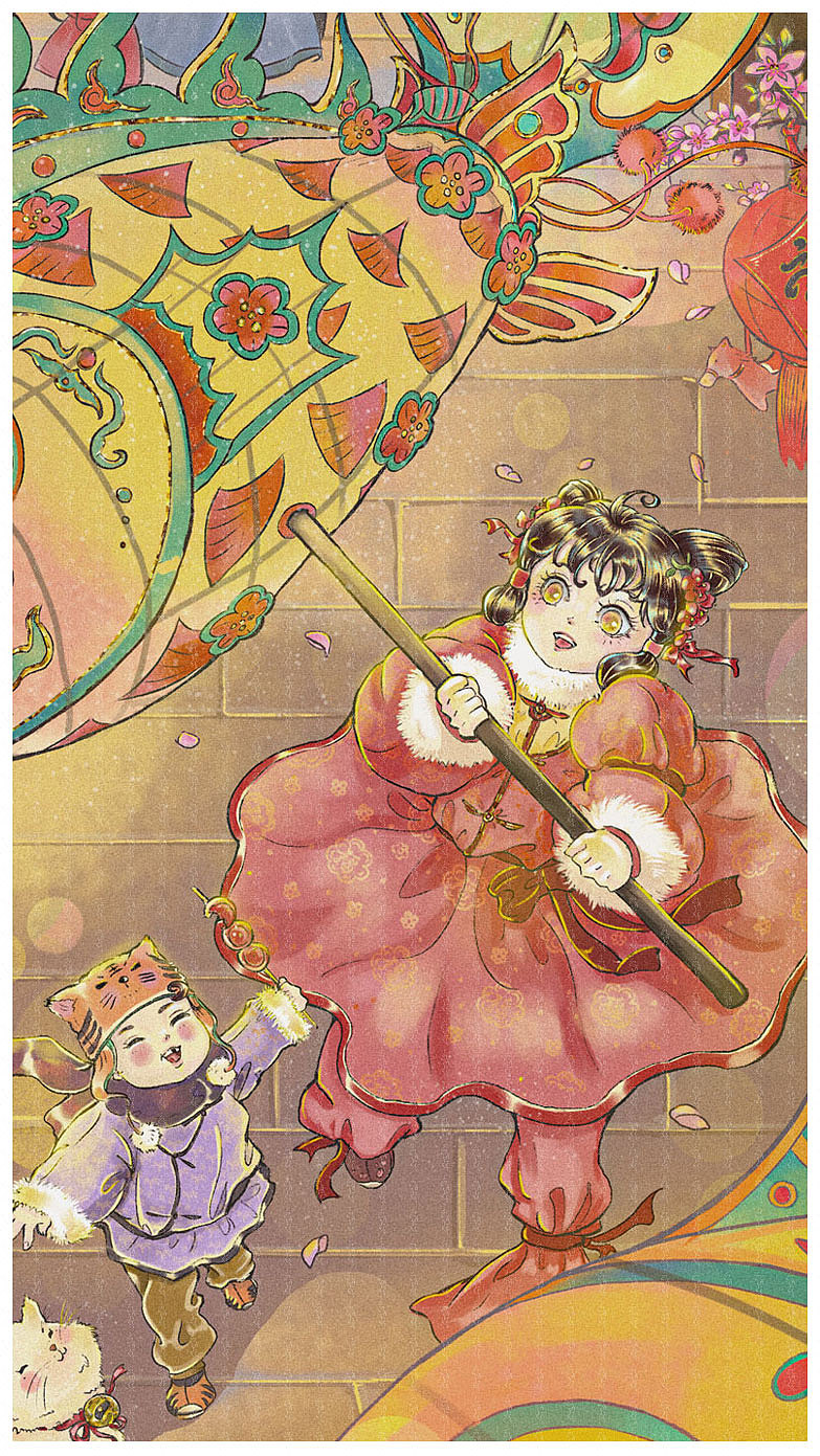 元宵佳节绘｜鱼龙灯亮起，童年的快乐开始奔跑啦！（图ZNDAzNDAyNTI0） - 创作习作 - 站酷设计师织月影兔原创素材 - 站酷ZCOOL