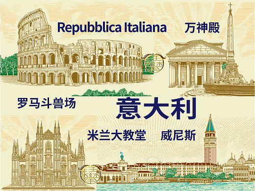 意大利罗马斗兽场米兰大教堂万神殿威尼斯版画