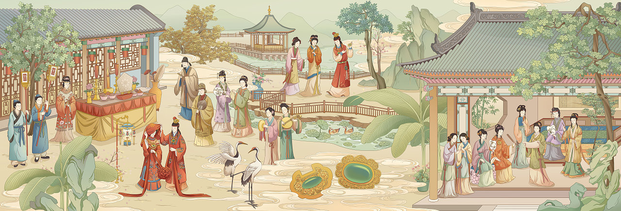 【红楼梦系列｜宝钗·元春·妙玉】寻魏中式餐厅美学（图ZNDAzNDQzOTIw） - 商业插画 - 站酷设计师kk奥利原创素材 - 站酷ZCOOL