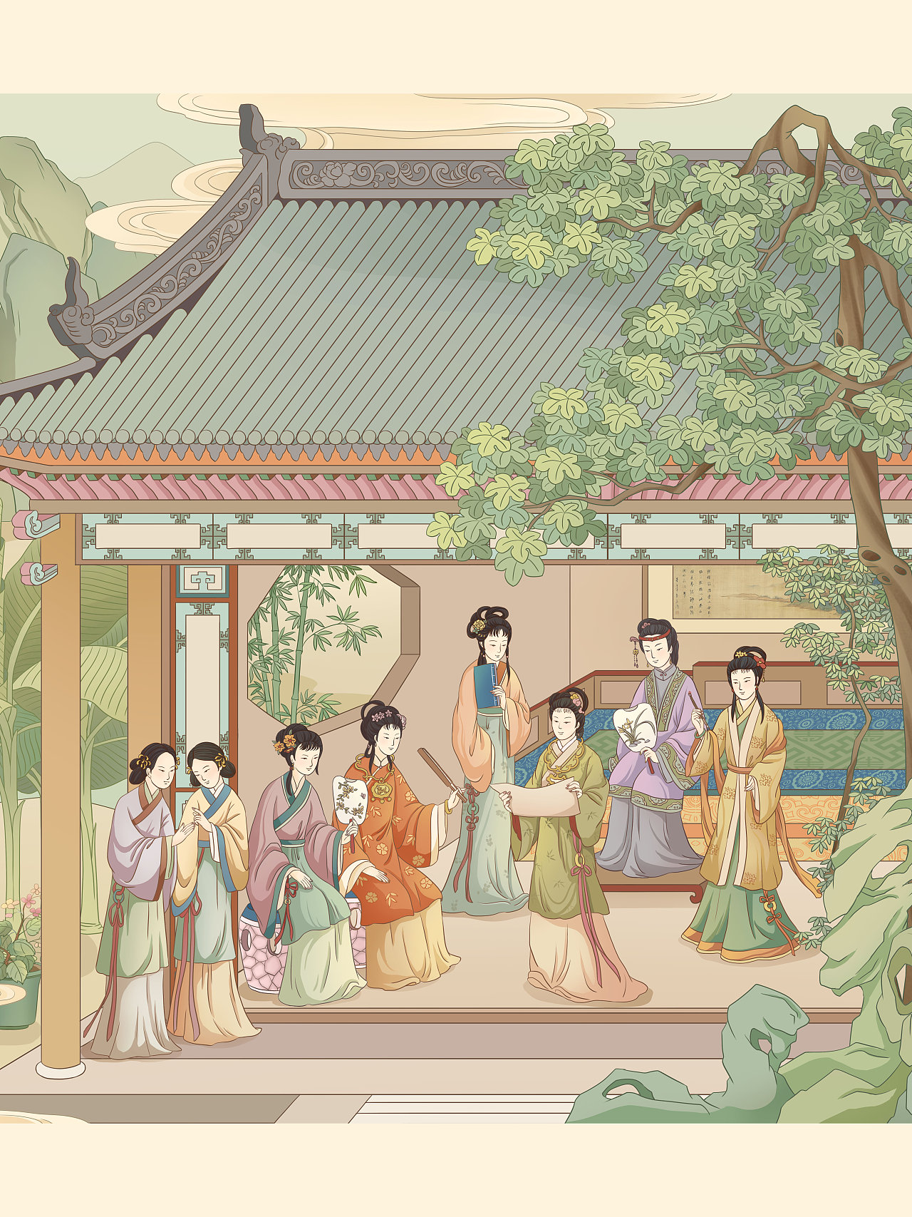 【红楼梦系列｜宝钗·元春·妙玉】寻魏中式餐厅美学（图ZNDAzNDQzOTQw） - 商业插画 - 站酷设计师kk奥利原创素材 - 站酷ZCOOL