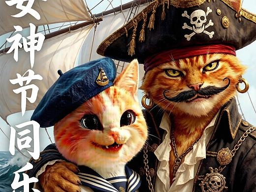 海盗喵&水手喵女神节炸街！反差萌CP航海风，甜酷