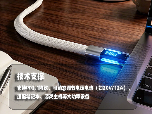 tpe包尼龙透明壳240W数显跑马灯数据充电线