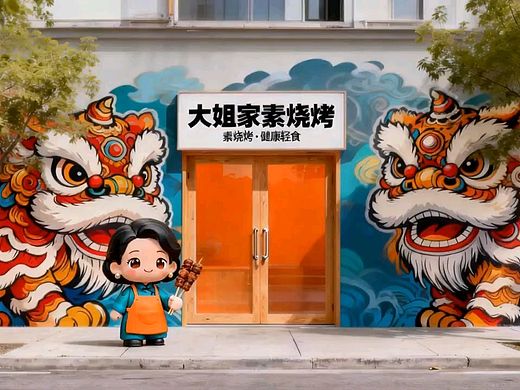 大姐家素烧烤店面IP设计