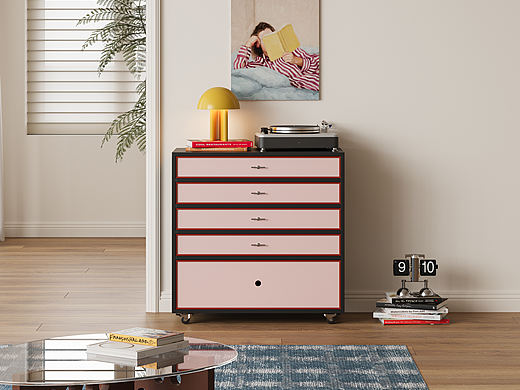 粉黑矩形滑轮边柜