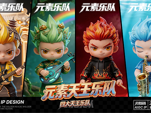 AIGC元素天王乐队IP形象设计
