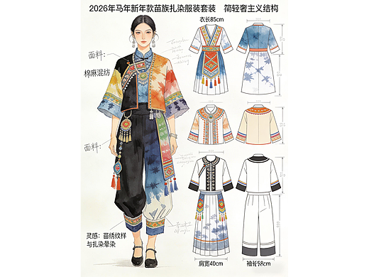 2026年马年新年款苗族扎染服装套装