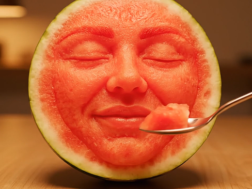 Google Veo制作的水果蔬菜自己吃自己合集