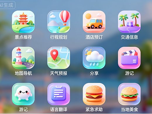 轻拟物卡通3D风格旅游类图标