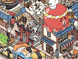 原创插画丨扁猫日料街