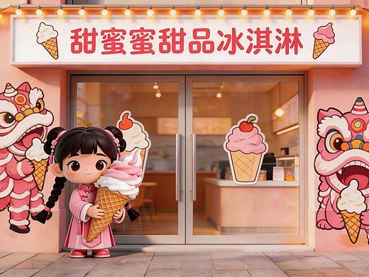 甜蜜蜜甜品冰淇淋店店面IP形象设计
