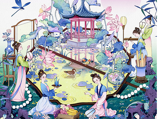 非遗团扇|香薰包装插画