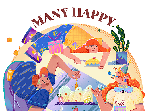 生日主题扁平插画创作