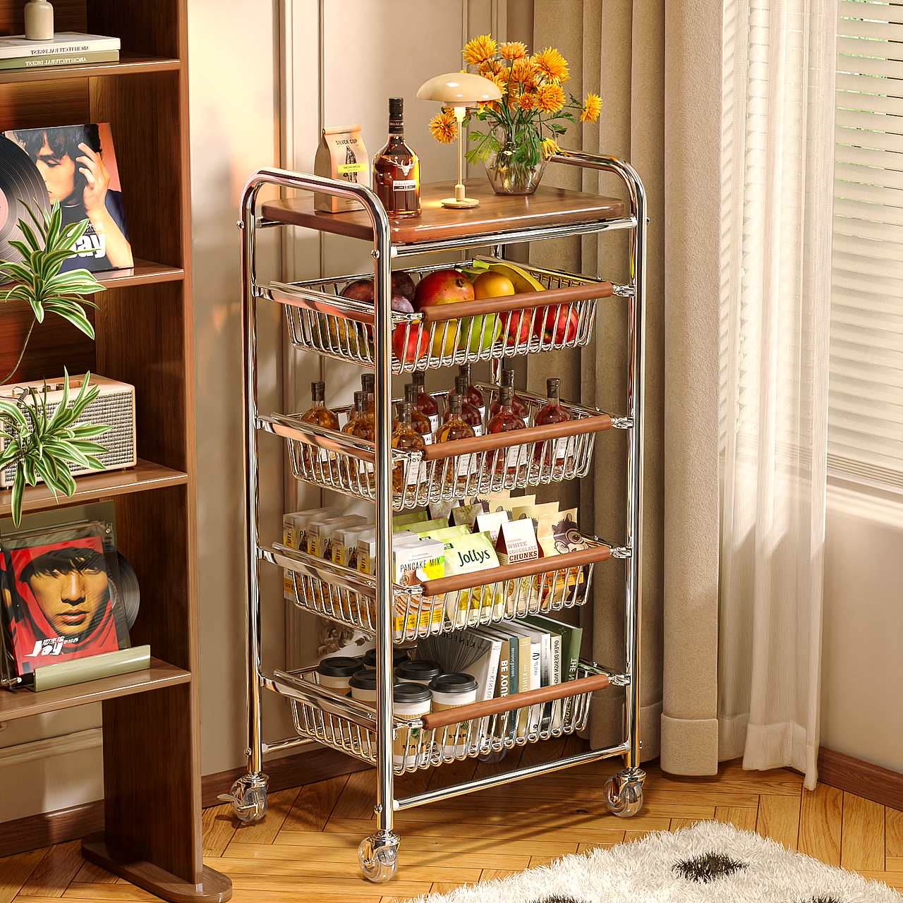 中古风零食小推车/置物架/收纳架 （三维产品渲染）（图ZNDAzODg5MzI4） - 产品 - 站酷设计师一只小圆圆_11原创素材 - 站酷ZCOOL