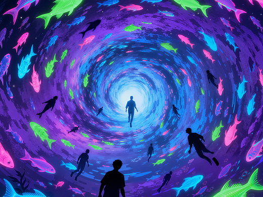 这组赛博风插画把丛林、花海、深海玩明白了