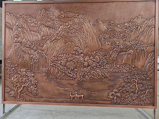 紫铜山水风景浮雕设计定制